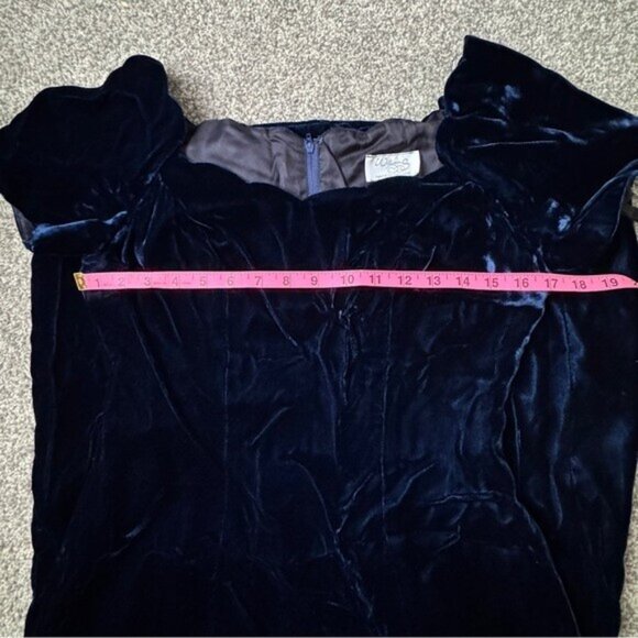 Williams Dark Blue Lined Velvet Maxi Dress with Slit Plunging Scallop Neckline S - Picture 6 of 16